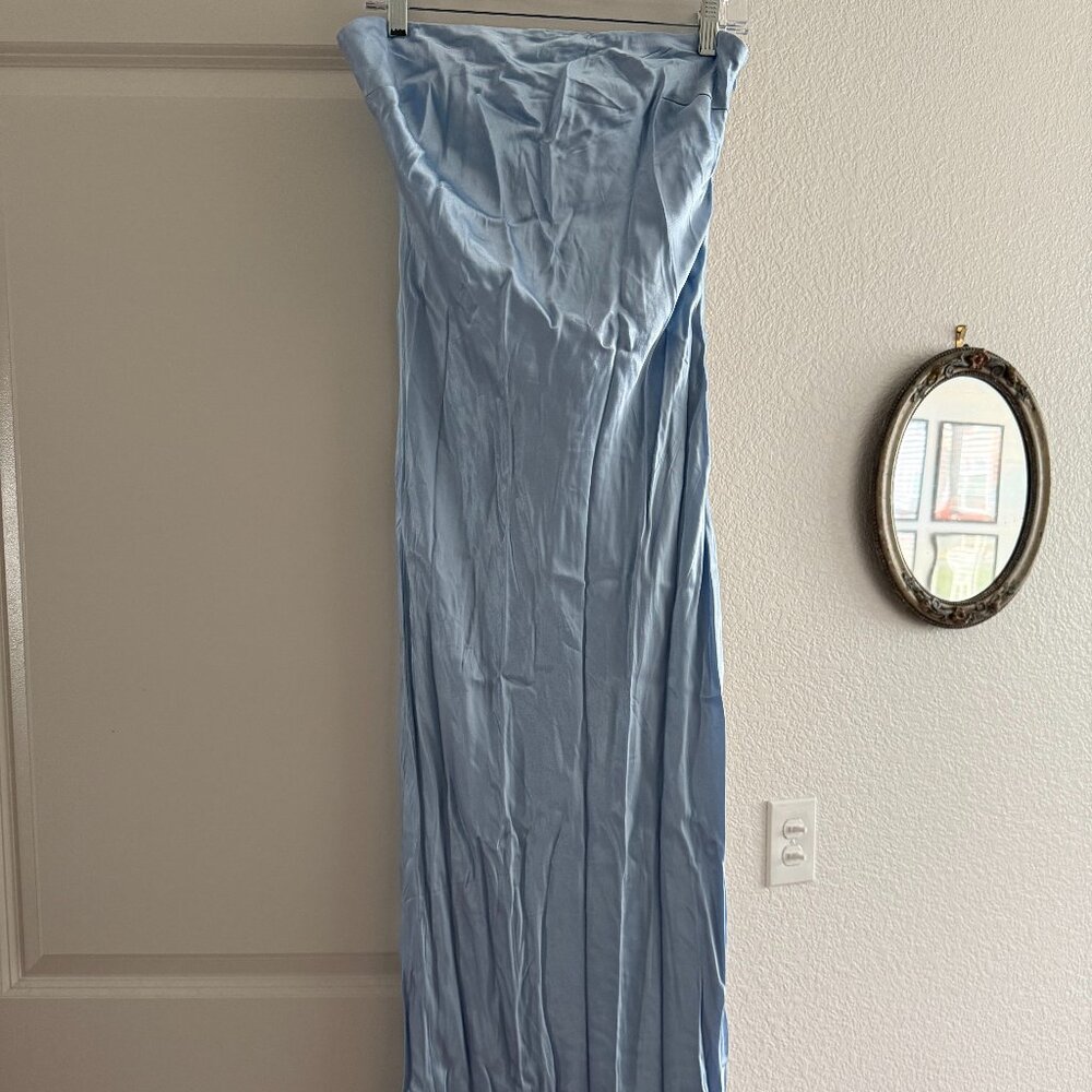 Hello Molly strapless satin dress, ice blue